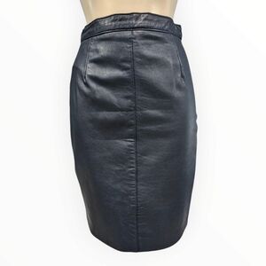 Vtg DIAMONDS Leather Navy Blue Leather Pencil Skirt Waist 26"